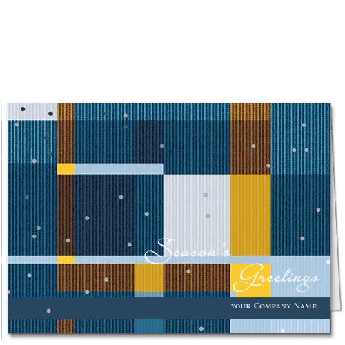 Unique Corporate Christmas Cards Urban Fabric 4130 Blue and gold gingham and a message of holiday cheer.