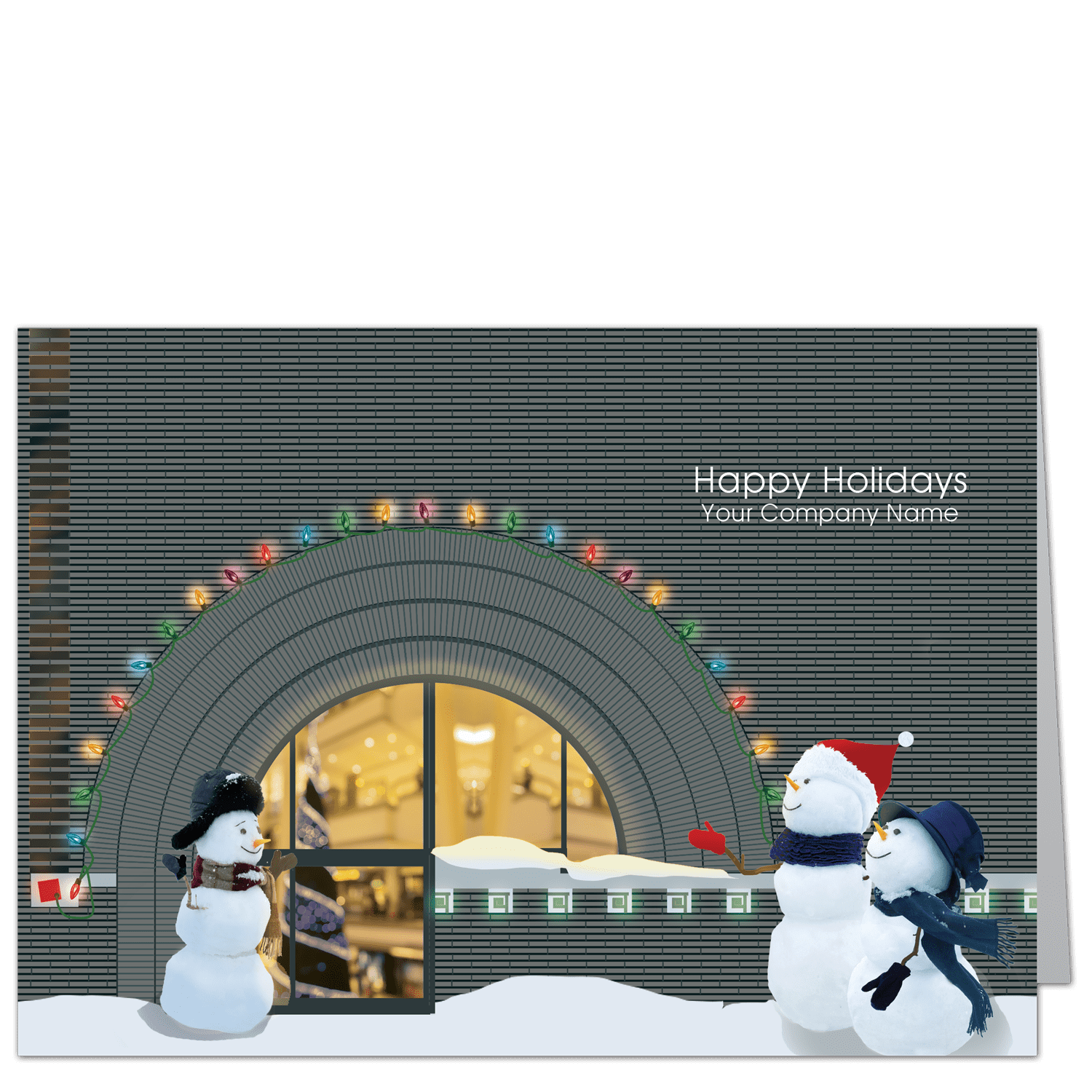 Snowmen shopping in front of the famous Frank Lloyd Wright gift shop on Maiden Lane in San Francisco