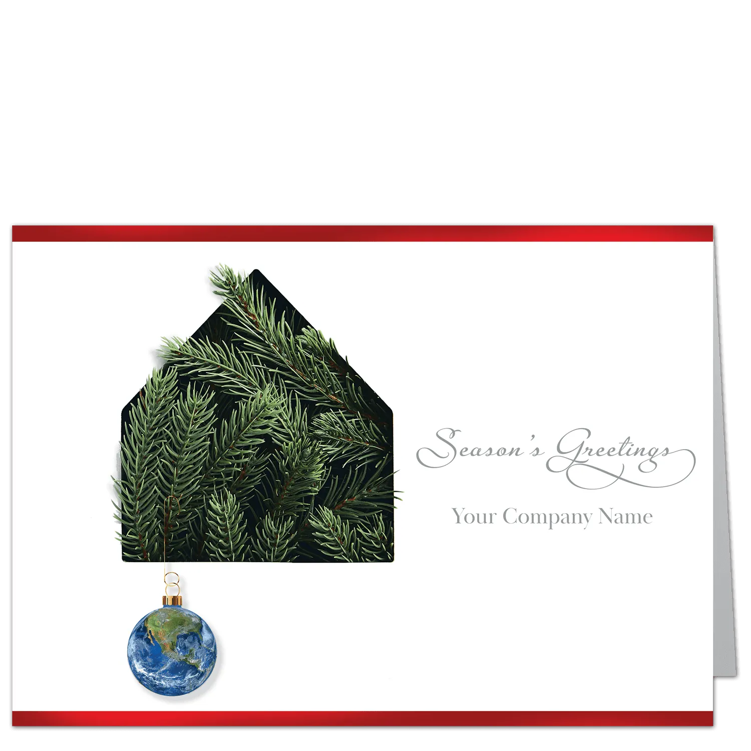 A "green" greeting, with an interchangeable Christmas ornament and your company name on the front.