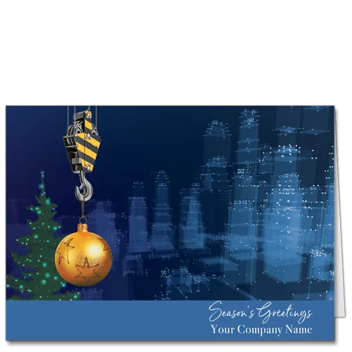 Birds Eye View 3817 A deep blue cityscape conveys your business' goodwill for the holidays.