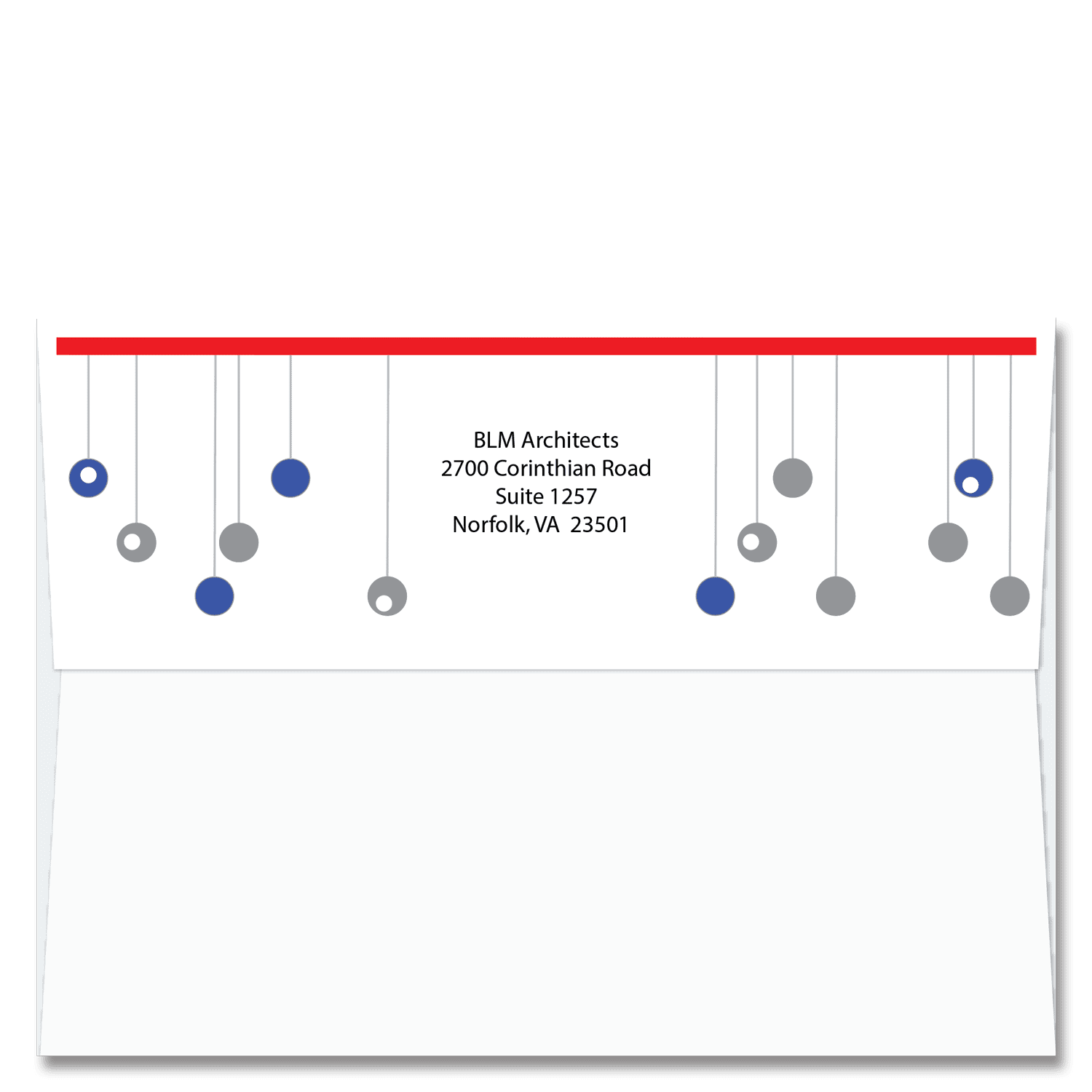 Fun dangly ornaments frame your return address on this self sealing holiday card FlapArt envelope.