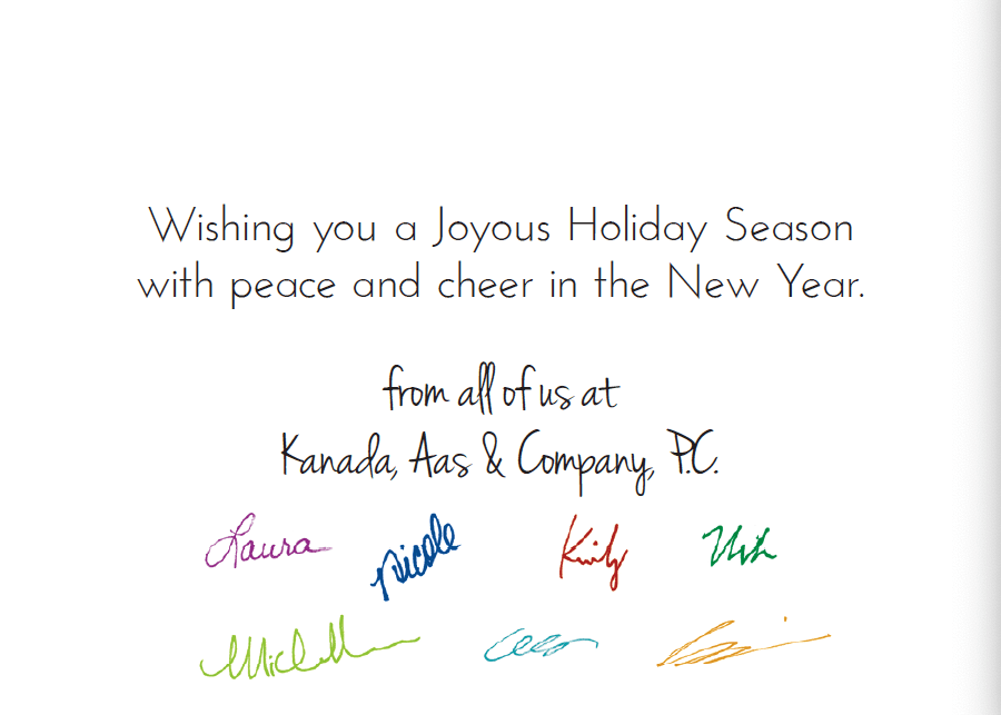 Christmas cards with printed signatures in mulit color make a festive holiday greeting.