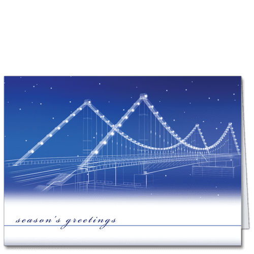 Christmas Cards for Engineers Business Blue Mystic Bridge 2910