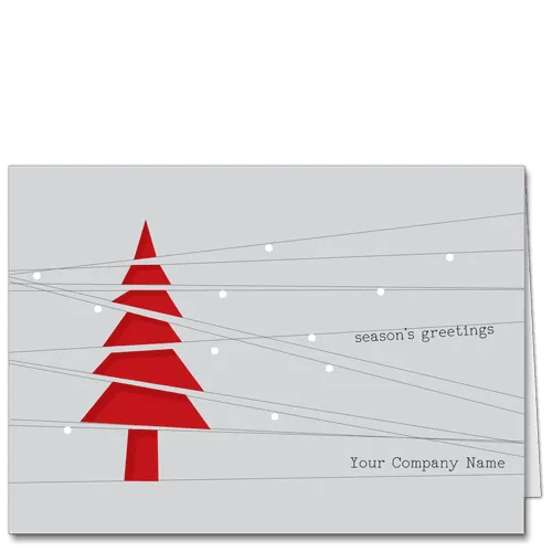 Modern Business Christmas Cards with a stylized red Christmas tree