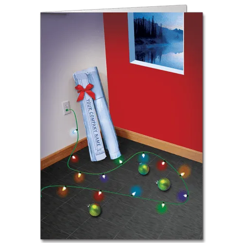 Architecture Holiday Cards with Christmas Lights and Blueprints Featuring Your Company Name