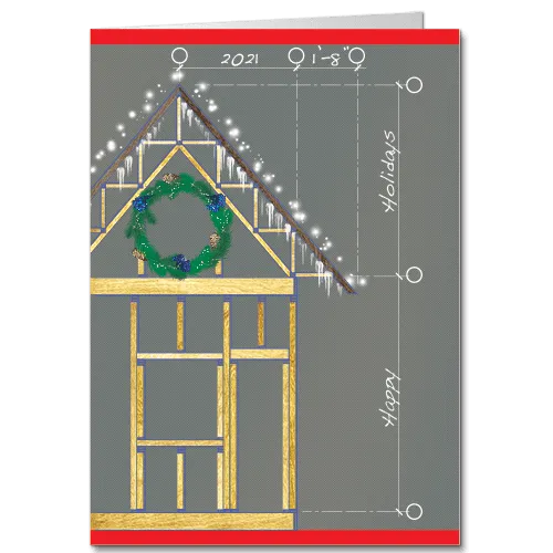 Architects Christmas Card Stick Framing the Season 3819 This adorable home may only be yet a frame, but it's ready for Christmas with its lights, icicles, and festive wreath!