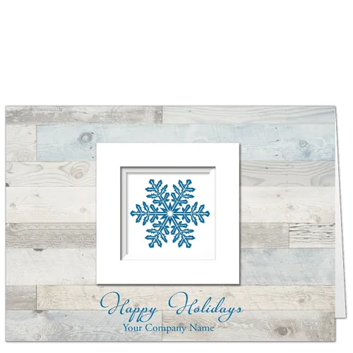 Christmas Cards For Engineers Framing Crystal 4125 A lovingly framed snowflake on a background of weathered wood and your company name.
