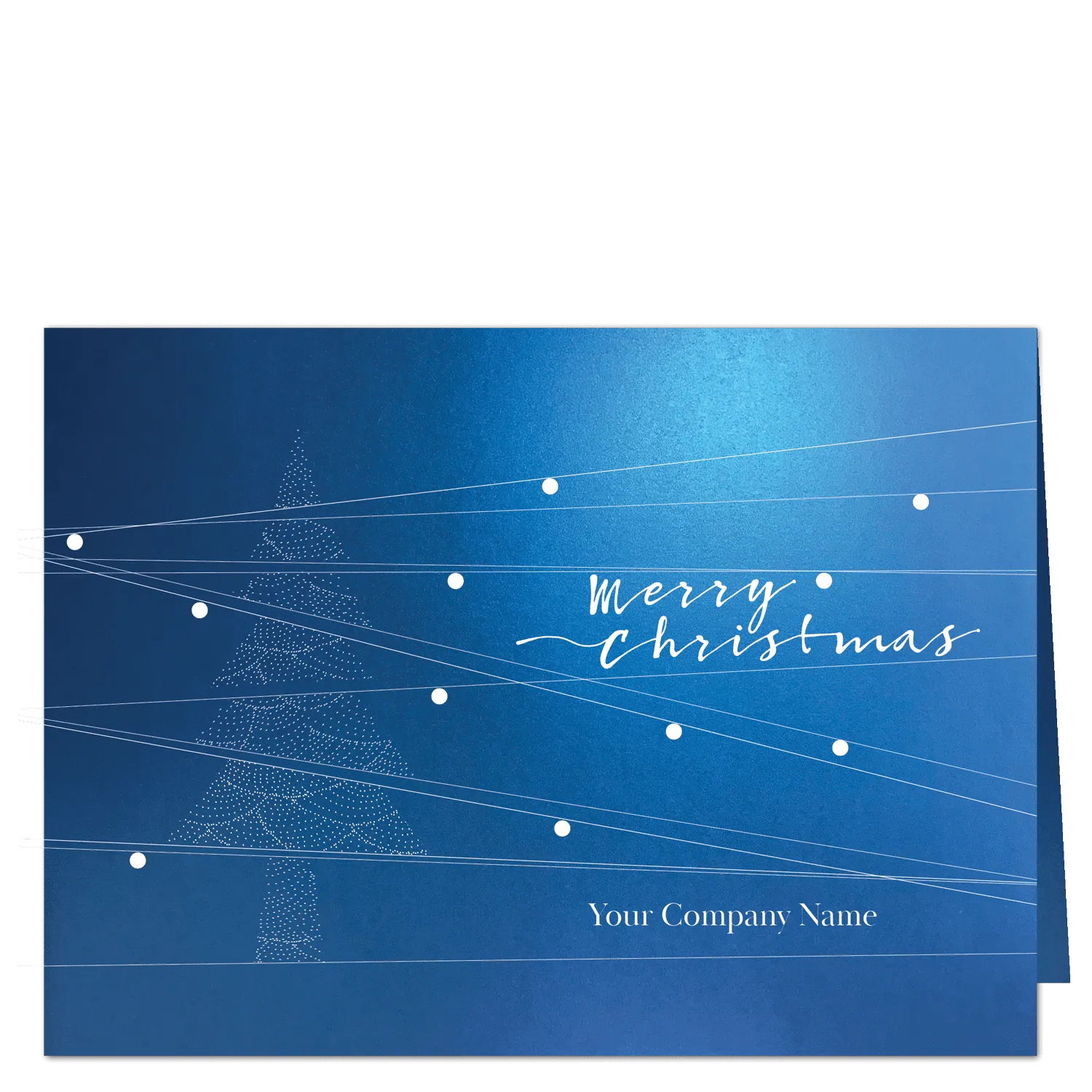 Abstract Christmas tree formed by white dots on shimmery blue background construction themed christmas card.