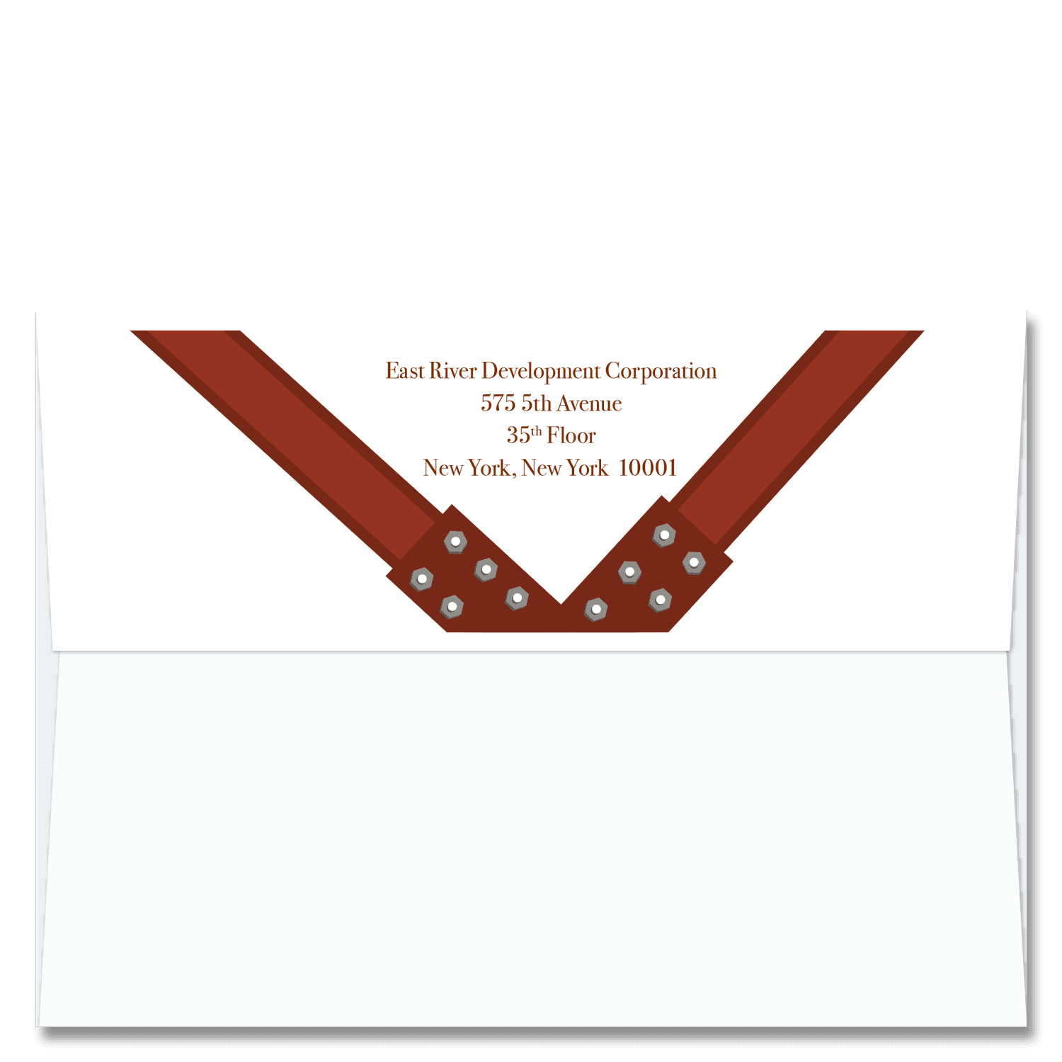 Cardphile's exclusive FlapArt™ self sealing Christmas card envelope design featuring your return address and a structural steel detail.