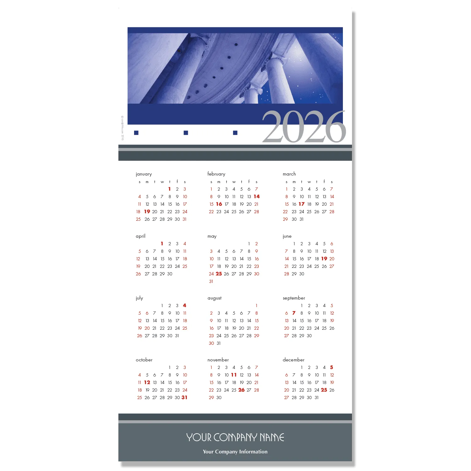 This Elegant Corporate Calendar Card Features A Stunning Image Of The Lincoln Memorial In Washington DC And Features Your Company Name And Contact Info.