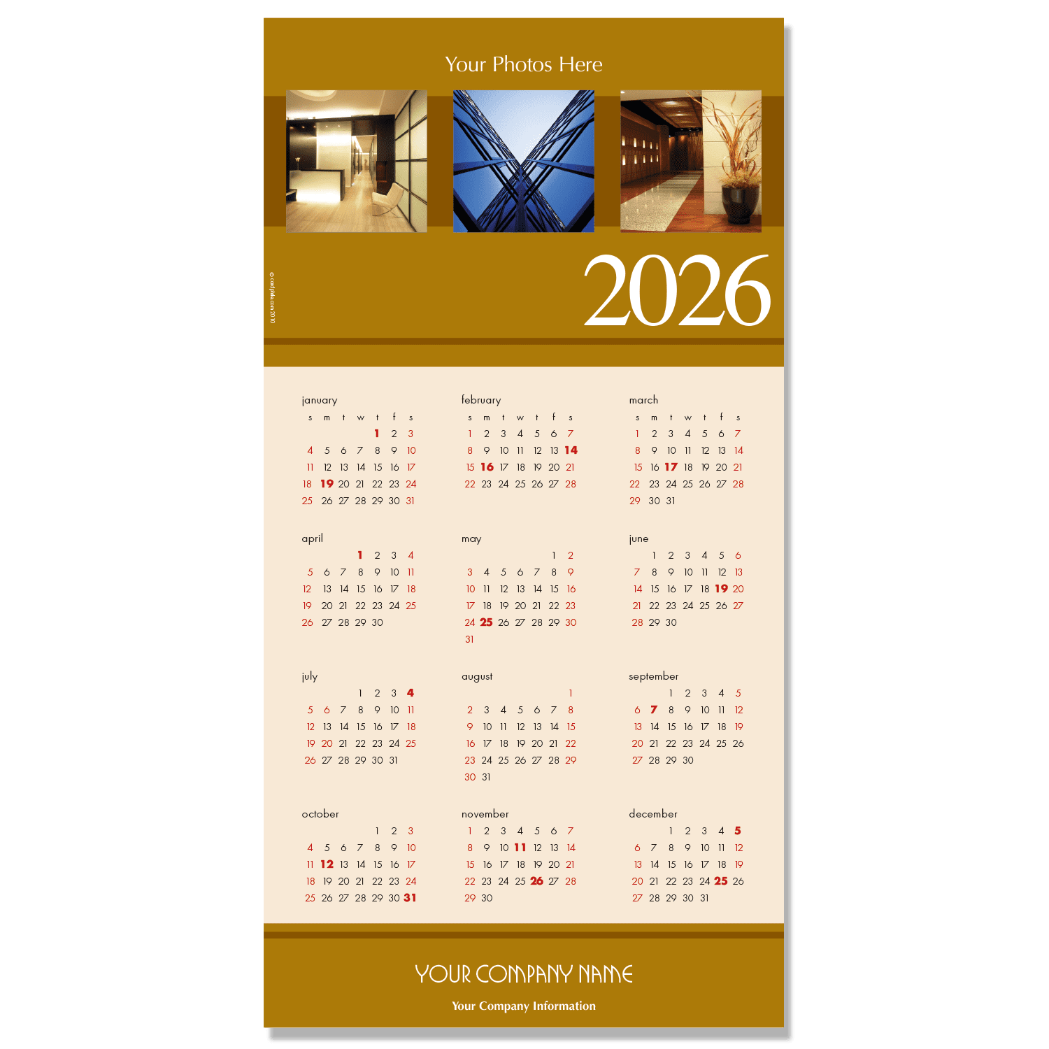 Office Triptych Grande Photo Calendar Card OG Umber DWC30810