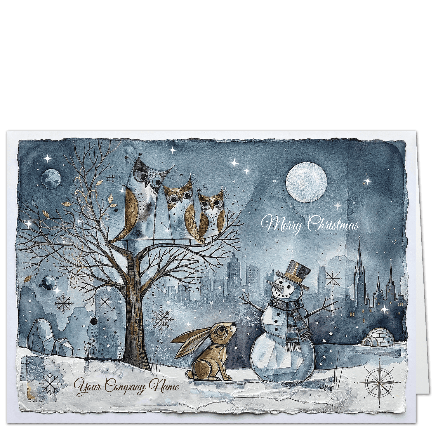 Business Christmas cards with whimsical forest creatures featuring your greeting selection and company name on the card front.