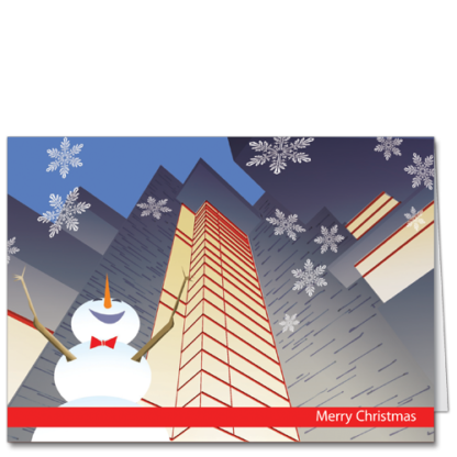 Architects Christmas Card with snowman at Falling Water House
