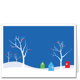Architecture Holiday Cards Primary Snow Holiday Village 2835 Graphic illustration of snowy hills and cute little houses.