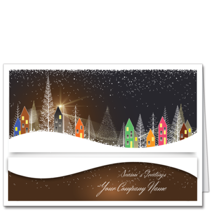 Customized Corporate Holiday Cards Winter Village Lights