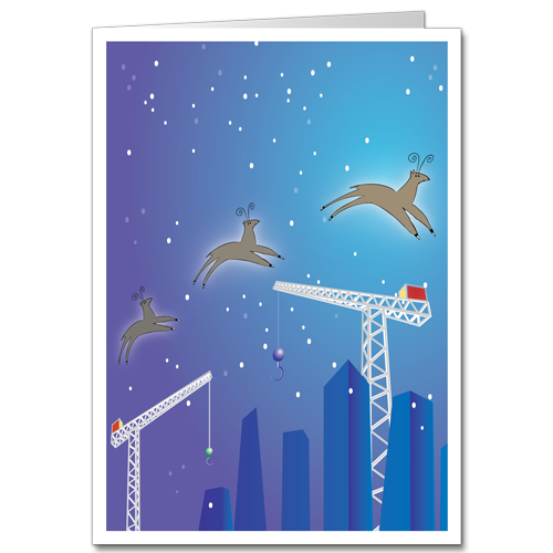 Illustrated Construction Christmas Cards Above the Cranes 2163