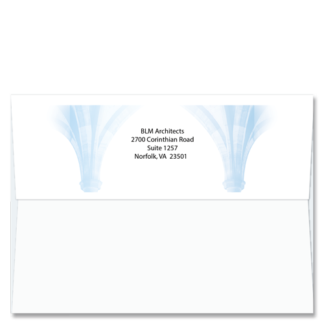 Self sealing greeting card envelopes with blueprint arches