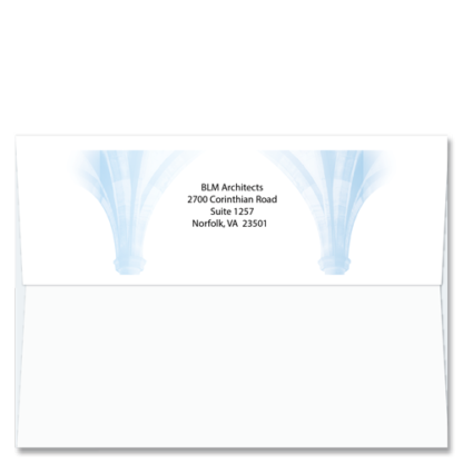 Self sealing greeting card envelopes with blueprint arches