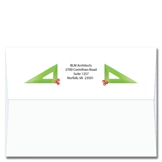 Architectural Set Squares frame your return address on the backflap of this holiday card envelope