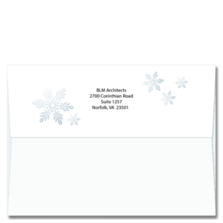 Snowflakes surround your return address on the back of these self sealing greeting card envelopes.