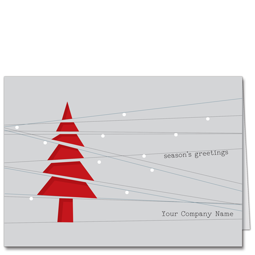 Business Christmas Cards Modern Style with a stylized red christmas tree