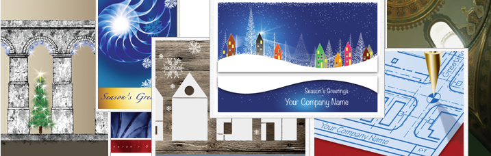 Cardphile annual business holiday cards sale designs with winter and architectural themes