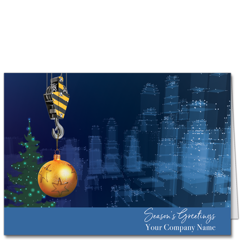 Birds Eye View 3817 A deep blue cityscape conveys your business' goodwill for the holidays.