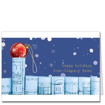 Architecture Christmas Card Snow Fence 3818 Blue is the color of prosperity, and the little red ornament adds a touch of festivity!