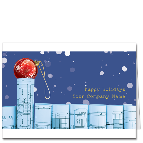 Architecture Christmas Card Snow Fence 3818 Blue is the color of prosperity, and the little red ornament adds a touch of festivity!