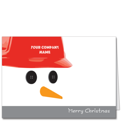 Construction Holiday Cards Holiday Safety is Number One 3882 A snowman in a red hardhat, a fully customizable greeting.