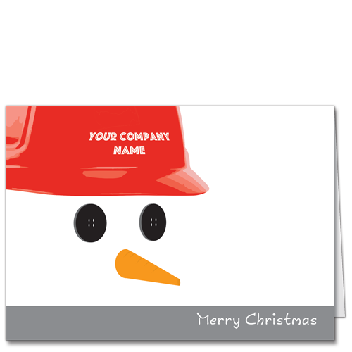 Construction Holiday Cards Holiday Safety is Number One 3882 A snowman in a red hardhat, a fully customizable greeting.