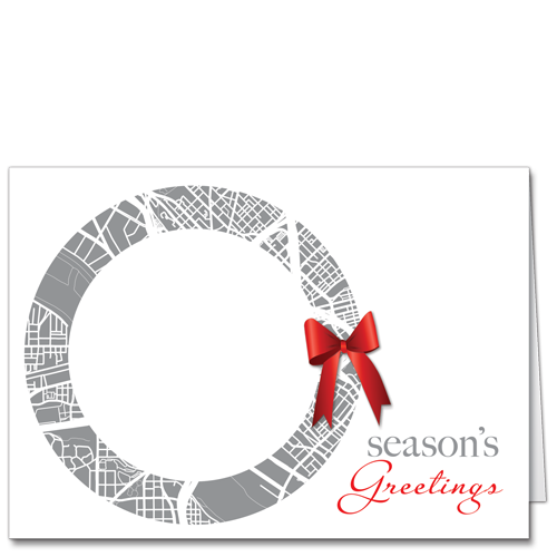 Engineers Christmas Card Civic Wreath 3883 An abstract wreath tied with a cheerful red ribbon.