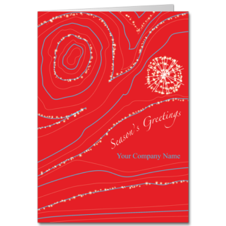 Civil Engineering Holiday Cards Contoured Season 3806 A vibrant red card adorned with paths and twinkly lights.