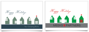 business holiday card with card front customization showing before and after