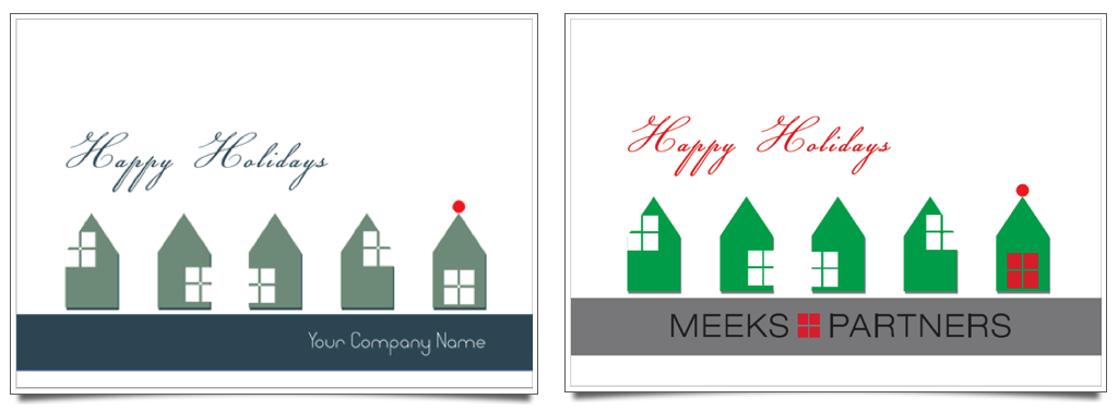 business holiday card with card front customization showing before and after