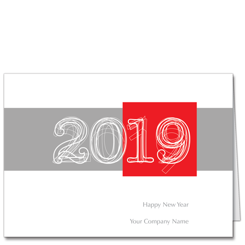 Happy New Year Card with Company Name and Architectural Lettering