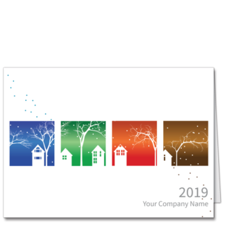 A business holiday greeting card for the New Year featuring 4 seasons and your company name on the front.