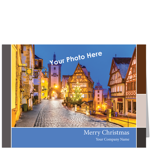 Business Holiday Photo Cards Blue Border 3971
