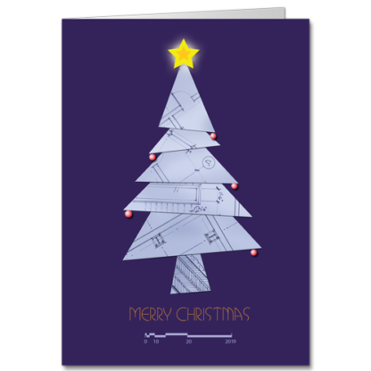 Blueprint Christmas Tree Holiday Card with a Star on Top