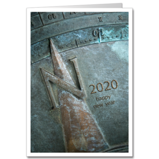New Year Cards image of a verdigris aged sun dial holiday card