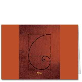 Elegant rust tones and a simple Fibonacci spiral adorn this New Year card design.