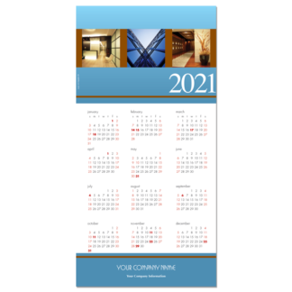 This fresh sky blue colored background borders your own uploaded images to create an impressive calendar greeting card.