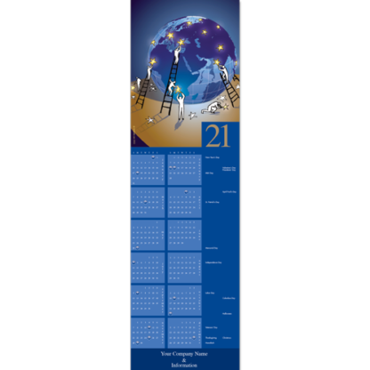 Small humans are decorating our globe with stars in this great calendar card for business - it's all about teamwork
