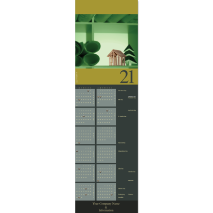 These architecture calendar greeting cards feature glimpse of architectural drawings and a model along with a model tree.