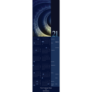 A beautiful historic spiral staircase is shown in this calendar card with rich blue and gold hues