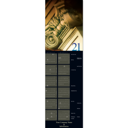 A business calendar greeting card with an architectural capital atop