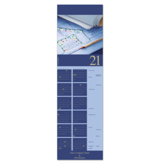 Holiday lights festoon the architectural blueprints on this business calendar card for architects.