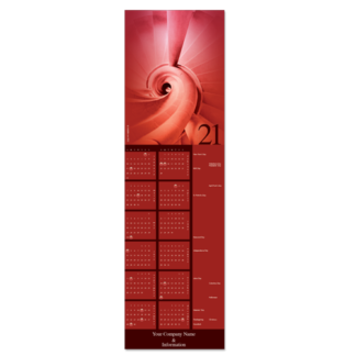 Calendar greeting card with stone spiral stair column in rich red hues.