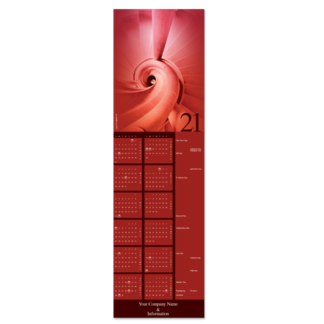 Calendar greeting card with stone spiral stair column in rich red hues.