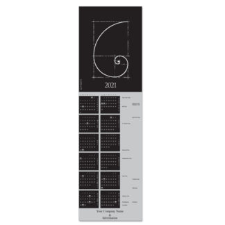 This elegant Fibonacci spiral themed calendar greeting card is printed on our silver metallic card stock
